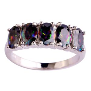 Oval Rainbow Topaz Silver Ring