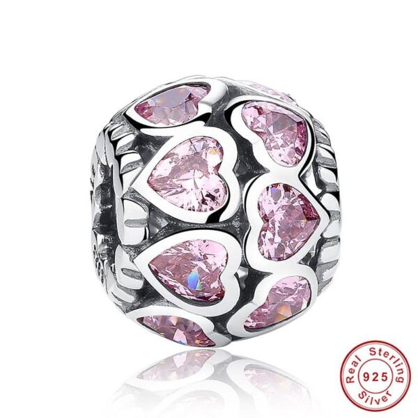 925 Sterling Silver Charm Love All Around, Fancy Pink CZ