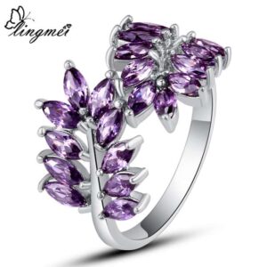 Maple Leaf Design Marquise Amethyst Ring