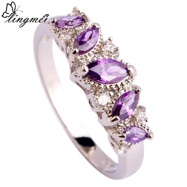 Purple Amethyst White Topaz AAA Silver Ring