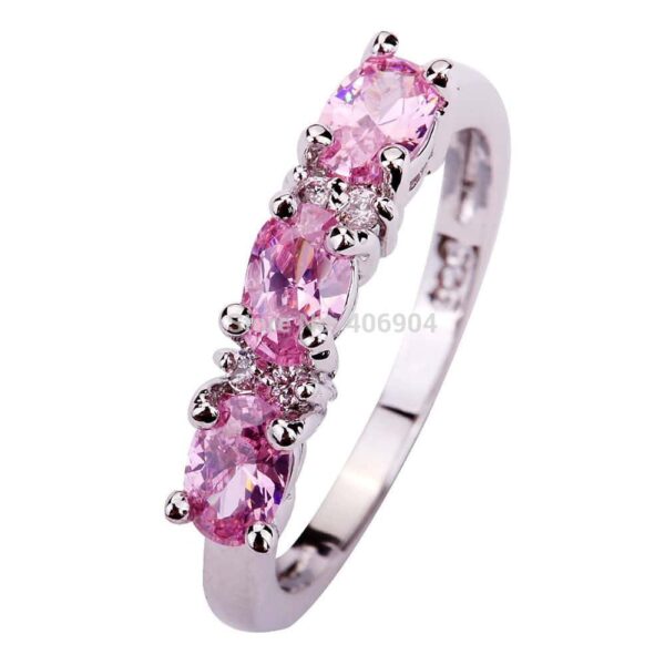 Sweet Lady Pink Topaz & White Sapphire 925 Silver Ring