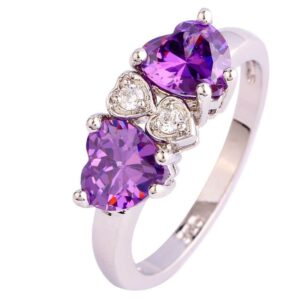 Elegant Purple Amethyst White Topaz Silver Ring