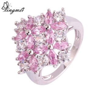 Flower Cluster Pink Topaz Silver Ring