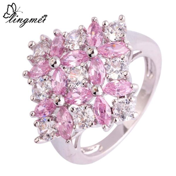 Flower Cluster Pink Topaz Silver Ring