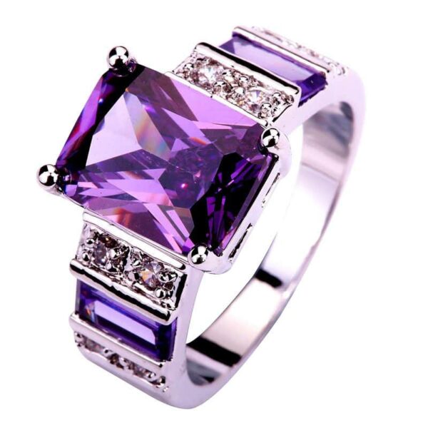 Gorgeous Emerald Cut Amethyst & White Topaz Silver Ring