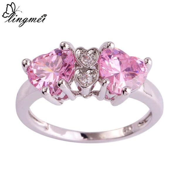 Heart Cut Pink & White Topaz Silver Ring