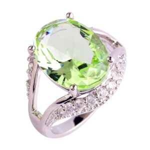 Oval Cut Green Amethyst & White Topaz Silver Ring