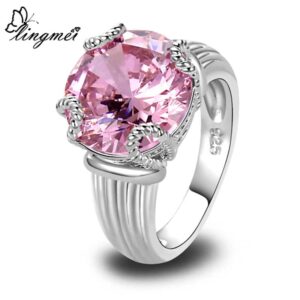 Round Cut Pink & White Topaz AAA Silver Ring