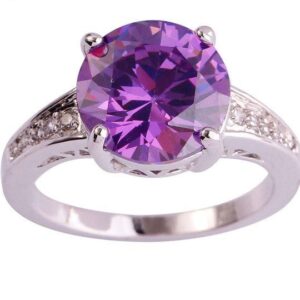 Round Amethyst & White Topaz Silver Ring
