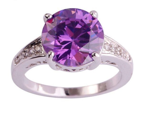 Round Amethyst & White Topaz Silver Ring