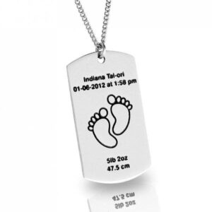 Silver Dog Tag Necklace TEXT with Feet