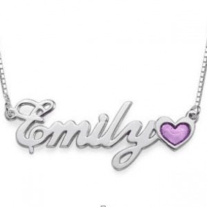 Sterling Silver Name Necklace with Colour Charm