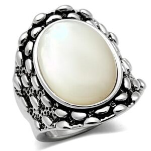OVAL CONCH STONE PEBBLE TEXTURE TWO TONE RING, WHITE