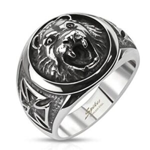 Lion Head w/ Celtic Cross Cast Ring Stainless Steel