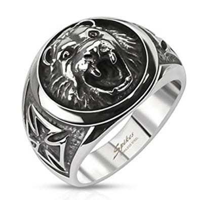 Lion Head w/ Celtic Cross Cast Ring Stainless Steel