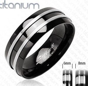 Two Stripes on a Onyx Coloured Solid Titanium Ring (Ladies & Men)