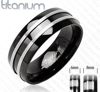 Two Stripes on a Onyx Coloured Solid Titanium Ring (Ladies & Men)
