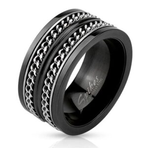 Crucible Black-Plated Stainless Steel Double Chain Spinner Ring