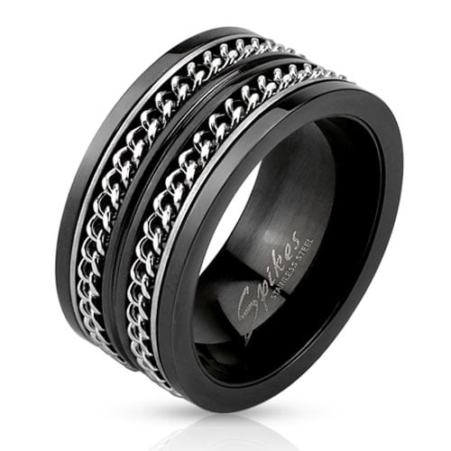 Crucible Black-Plated Stainless Steel Double Chain Spinner Ring