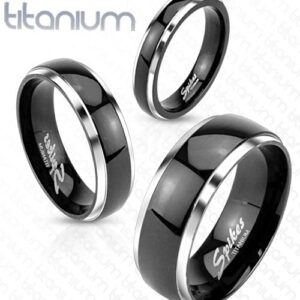 Two Tone Solid Titanium Dome Band Ring
