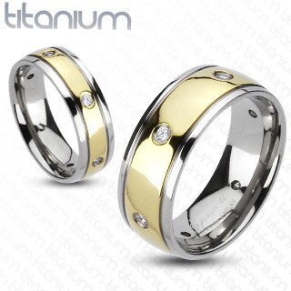 Two Tone Polished Edge Solid Titanium Ring