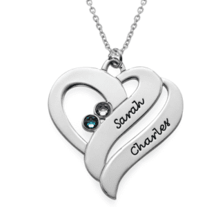 Two Hearts Forever One Necklace with Birthstones