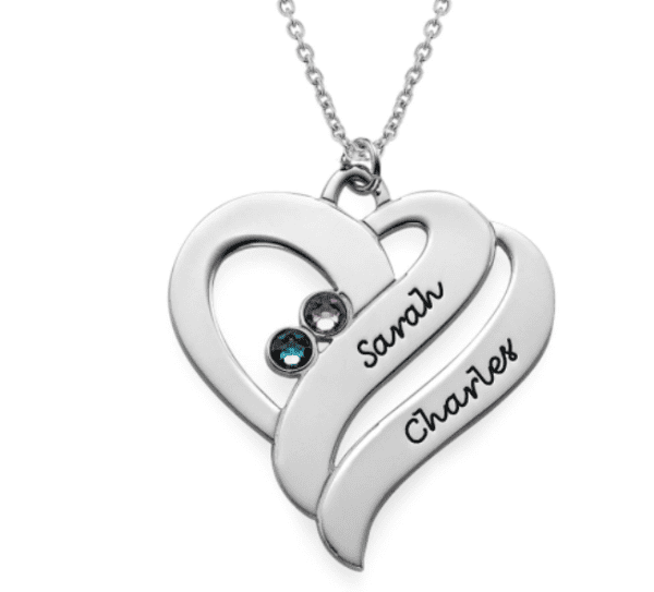 Two Hearts Forever One Necklace with Birthstones