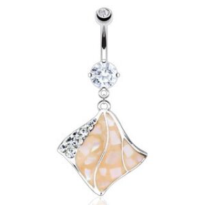 GEM ABALONE INLAY PEACH FLAG NAVEL RING