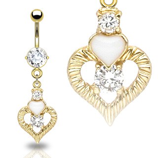 Heart + Gem Dangle14kt Gold Plated Navel Ring with CZ