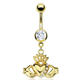 Multi CZ Claddagh Dangle 14kt Gold Plated Navel Ring