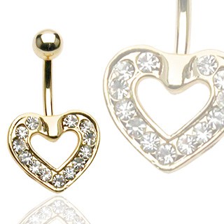 Pave Heart Dangle 14kt Gold Plated Navel Ring