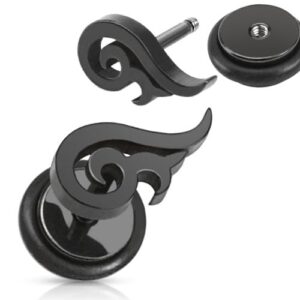 Tribal Half Heart Fake Plug 316L Surgical Steel Black IP