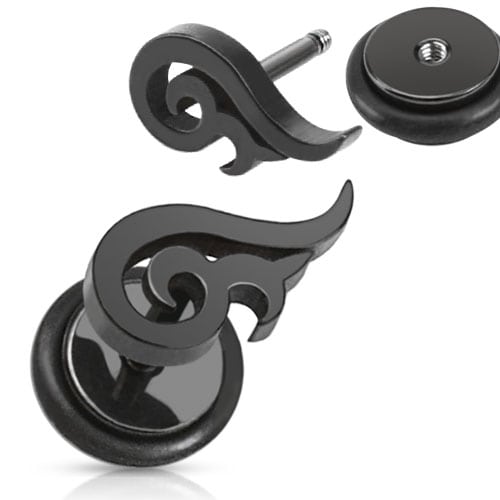 Tribal Half Heart Fake Plug 316L Surgical Steel Black IP