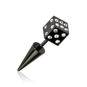 Surgical Steel Black IP Multi CZ Dice Fake Taper