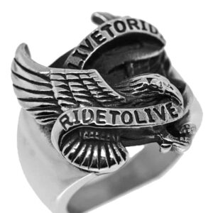 Biker Eagle 'Live to Ride Ride to Live' Stainless Steel Ring