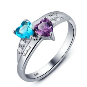 Birthstone & Engraved Sterling Silver Ring