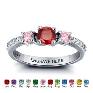 Personalised Birthstone 925 Sterling Silver Ring