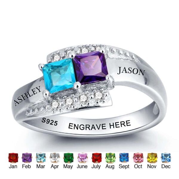 Personalised Birthstone 925 Sterling Silver Family Ring