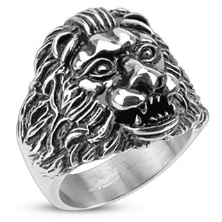 Lion Head Cast Ring in Stainless Steel