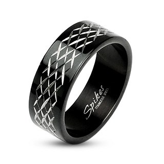 316L Stainless Steel Black IP 'XXX' Etched Ring