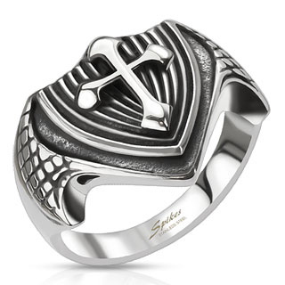 Dragon Wing Cross Shield Cast Ring Stainless Steel