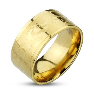 Dragons Etched Gold IP Band Ring