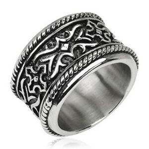 Men's New Wide Stainless Steel Armor Tribal Knight Band Ring