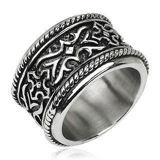 Men's New Wide Stainless Steel Armor Tribal Knight Band Ring