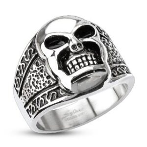 TRIBAL DECORATED SKULL WIDE BAND RING
