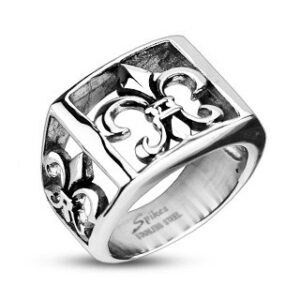 Stainless Steel Fleur De Lis Wide Cast Ring