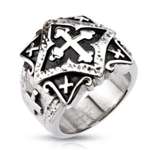 Ornamental Multi Cross Plate Wide Cast Ring 316L Stainless Steel
