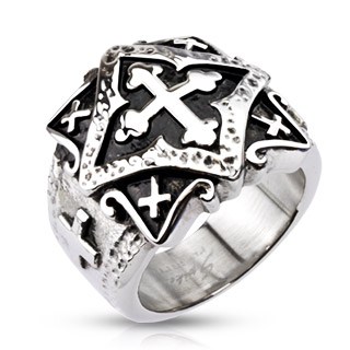 Ornamental Multi Cross Plate Wide Cast Ring 316L Stainless Steel