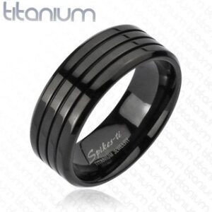 Solid Titanium Black IP Multi Groove Band Ring