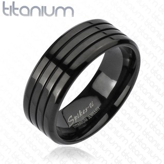 Solid Titanium Black IP Multi Groove Band Ring
